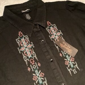 Wrangler Retro Ladies Black LS Pearl Snap Shirt W/ Embroidery M Rodeo